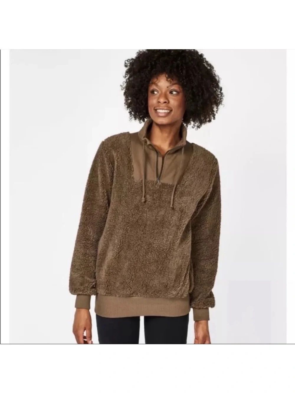 SWEATY BETTY Sherpa Half Zip Pullover Brown Small